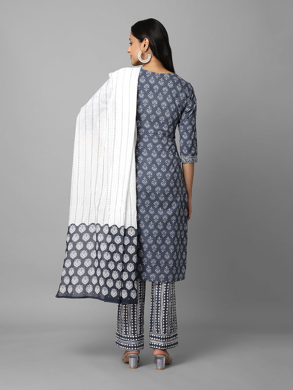 Cotton Printed Kurta With Dupatta & Palazzo