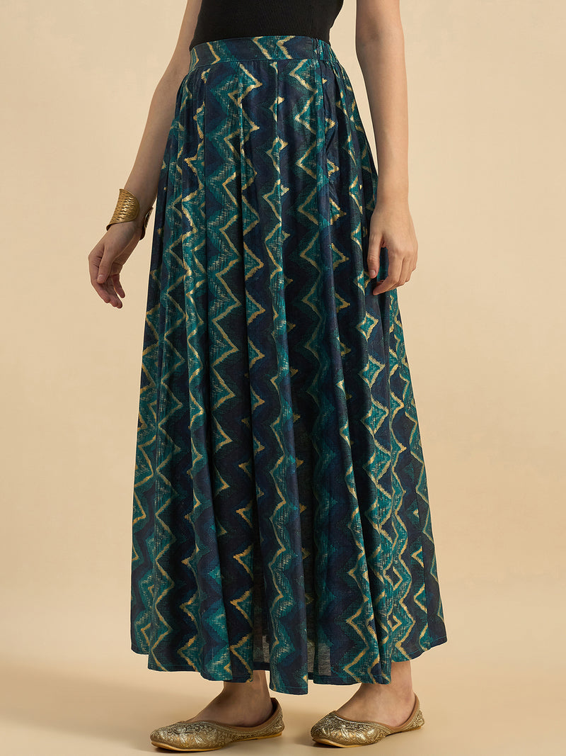 Abstract Printed Flared Skirt