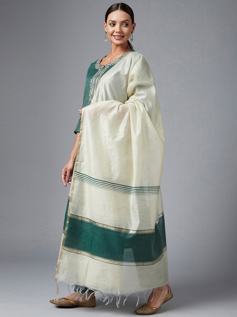 Green Embroidered Kurta With Dupatta & Palazzo