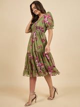 Floral Printed Three Tiered Dress