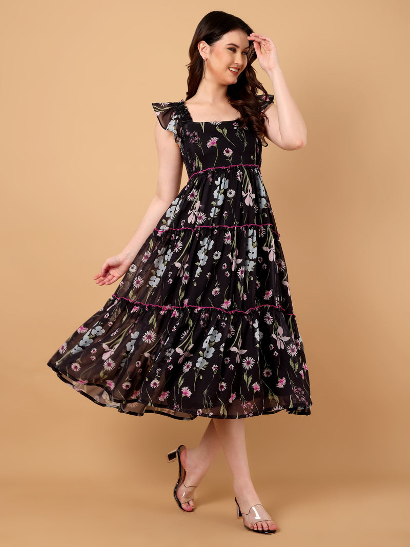 Floral Printed Gathered Dress