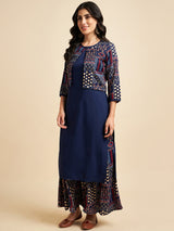 Blue Straight Kurta With Palazzo and Jacket