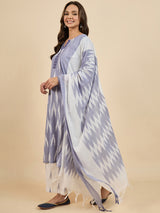 Ikat Printed Kurta With Palazzo & Dupatta