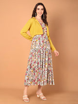 Floral Printed Flared Dress With Solid Jacket