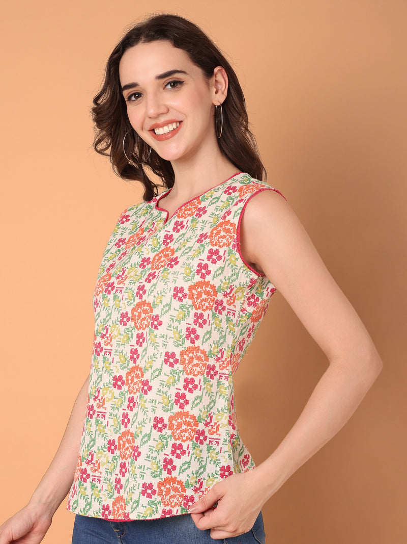 Sleeveless Floral Printed Top