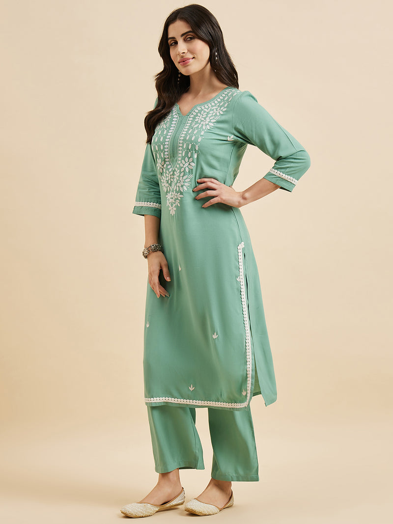 Embroidered Kurta With Palazzo Set