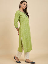 Green Cotton Straight Kurta