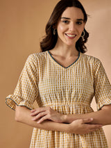 Yellow Striped Fit & Flared Dress
