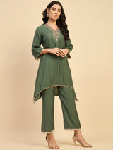 Green Solid Kurta With Palazzo