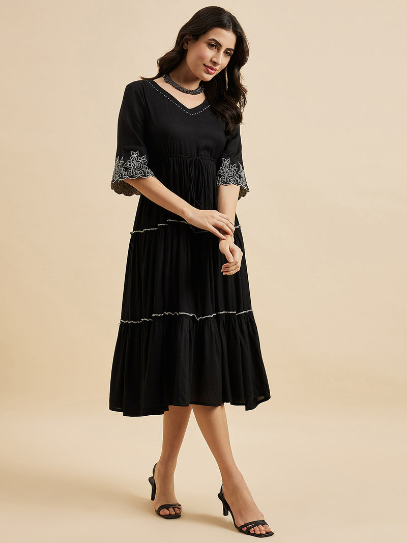 Black Embroidered Two Tiered dress