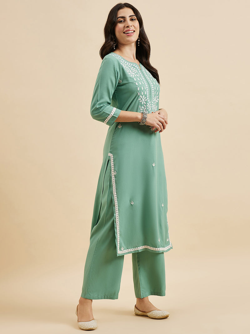 Embroidered Kurta With Palazzo Set