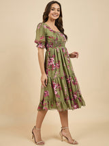 Floral Printed Three Tiered Dress