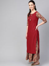 Red Straight Kurta With Palazzo Set