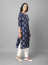 Blue Cotton Printed Kurta