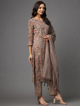 Embroidered Kurta Sets With Palazzo & Dupatta Set