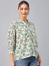 Floral Printed Mandarin Collar Shirt