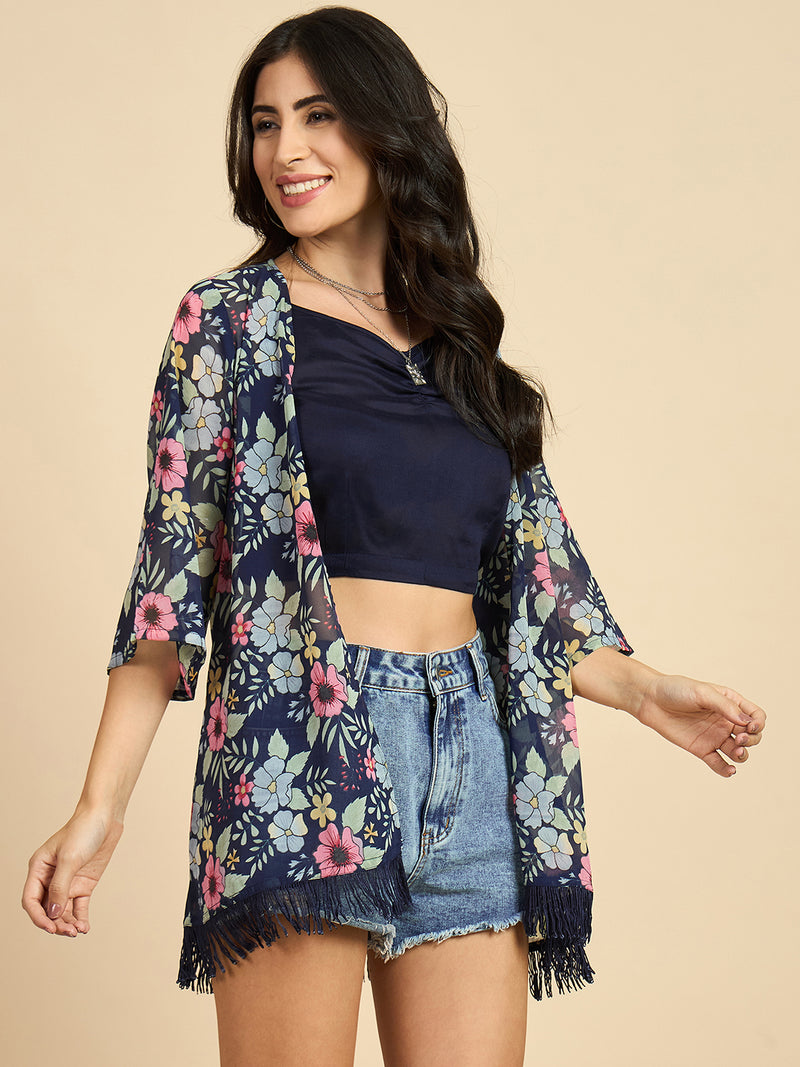 Floral Printed Front Open Shrug