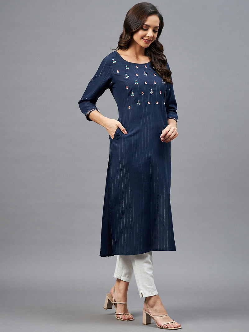 Blue Straight Cotton Kurta