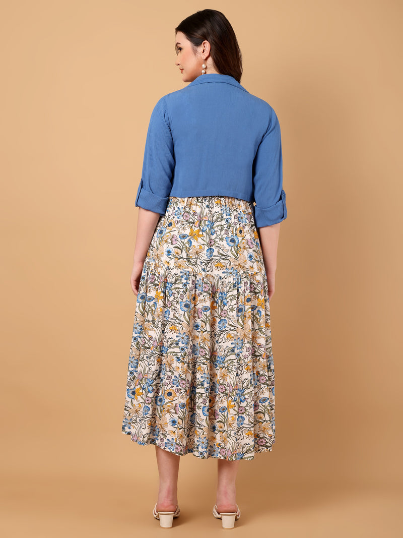 Floral Printed Gathered Dress with jacket