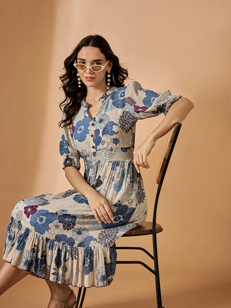 Floral Printed Fit & Flared Dress