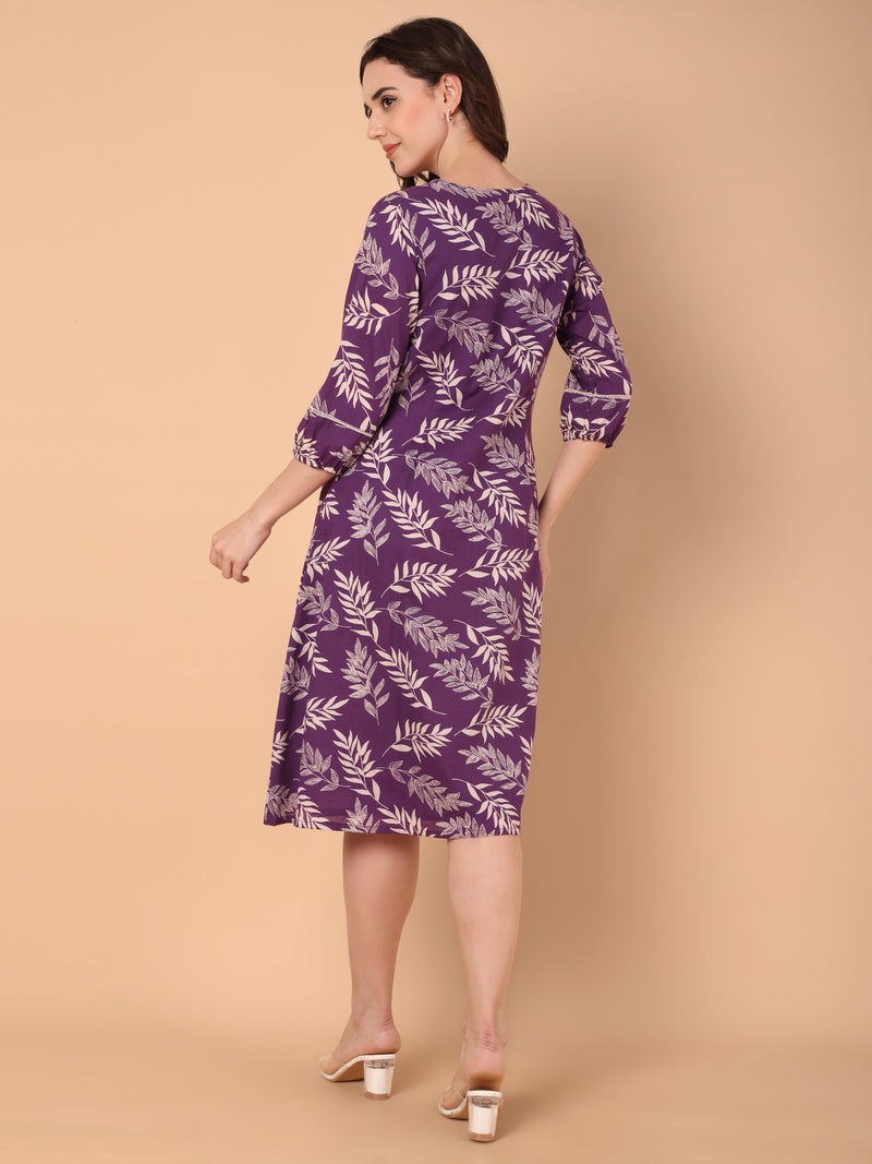 Leaf Print A-Line Dress