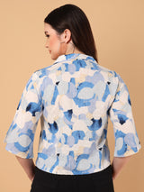 Abstract Printed Shirt Collar Top