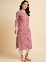 V Neck Printed Cotton Kurta