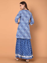 Bandhani Printed Kurta Set With Sharara & Dupatta Set