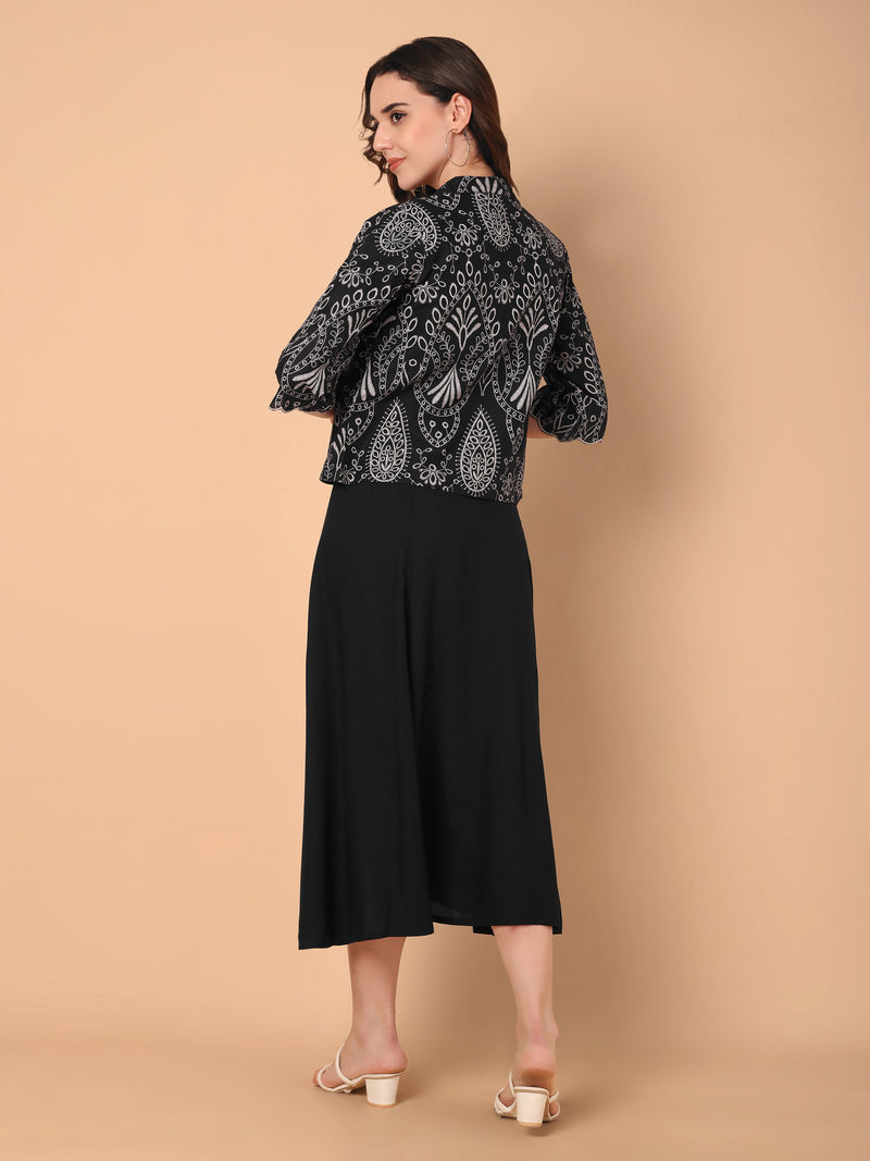 Gathered Dress With Printed Jacket