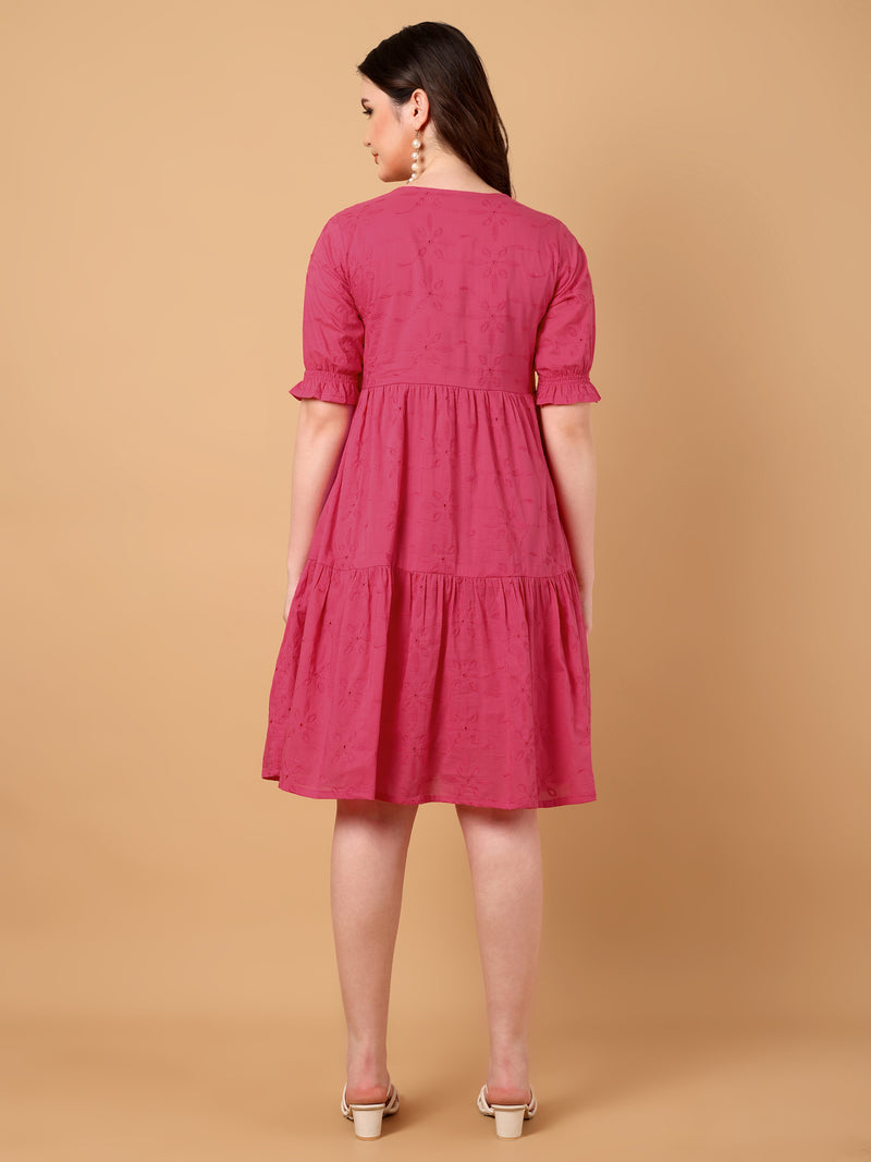 Plain V Neck Gathered Dress