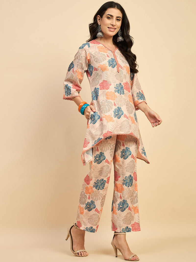 Beige Floral Printed Co-ords Set