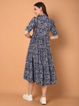 Printed Mandarin Collared Midi Dress