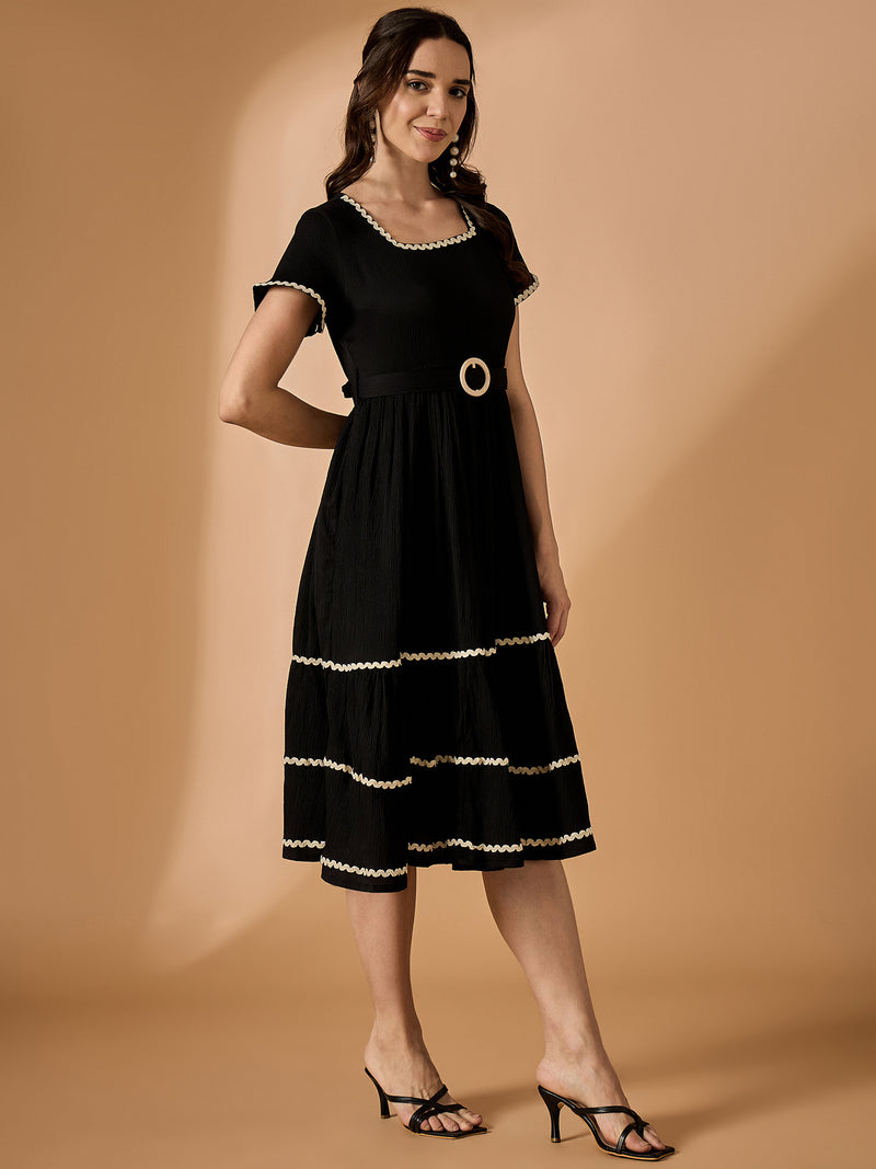 Black Solid Fit & Flared Dress