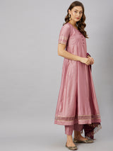 Peach Raw Silk Kurta With Palazzo & Dupatta Set