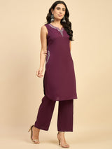 Solid Embroidered Kurta With Palazzo Set