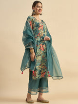 Floral Printed Kurta With Palazzo & Dupatta Set