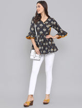 Printed Flared Cotton Top