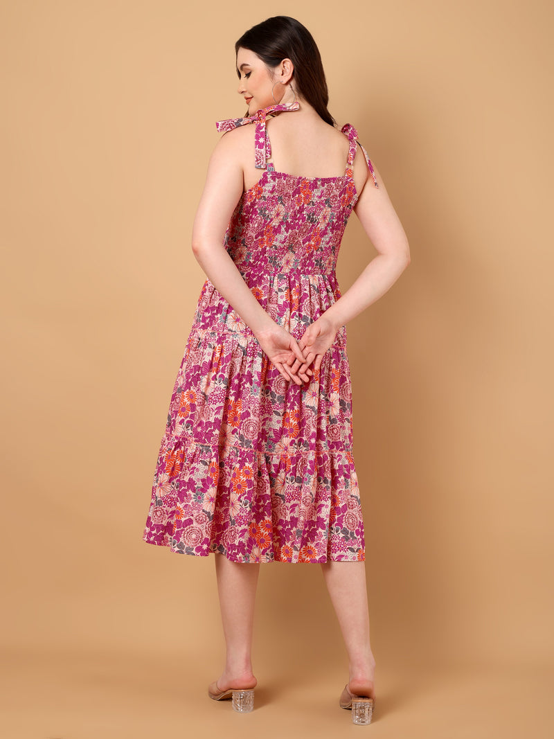 Floral Printed Gathered Dress