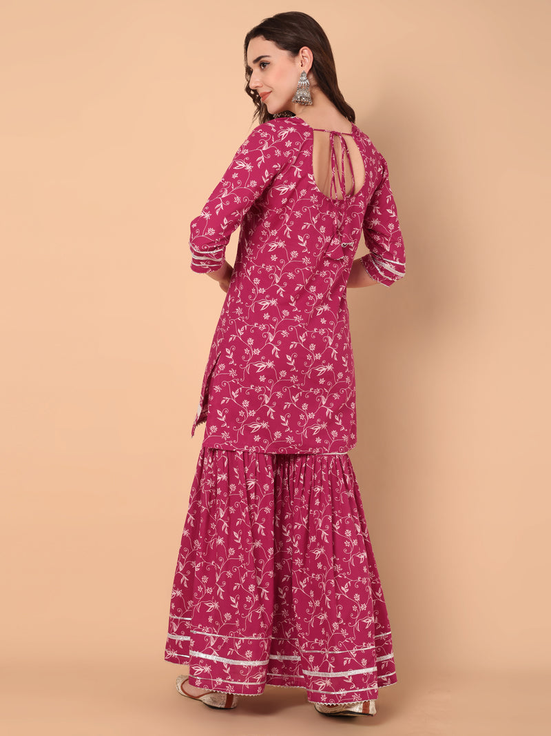 Pink Floral Printed Kurtas With Sahara & Dupatta Set