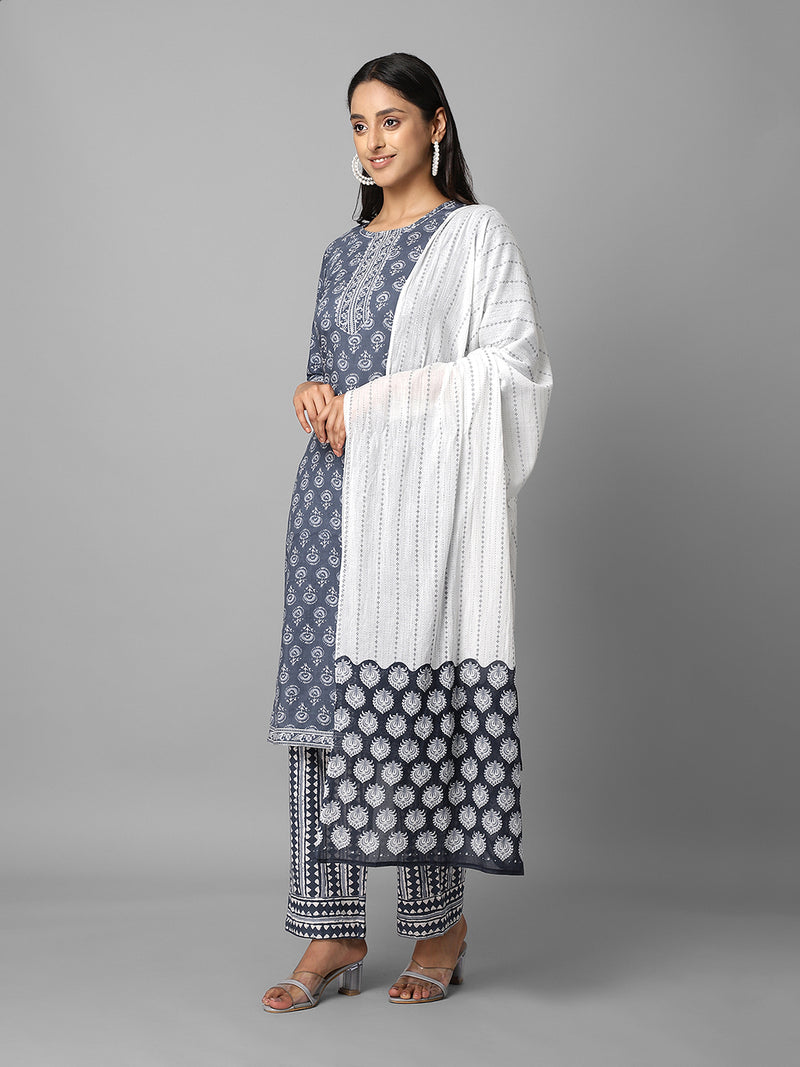 Cotton Printed Kurta With Dupatta & Palazzo