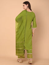 Embroidered Kurta With Palazzo & Dupatta Set