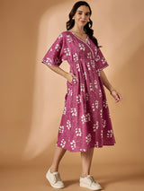Pink V neck Fit & Flared Dress