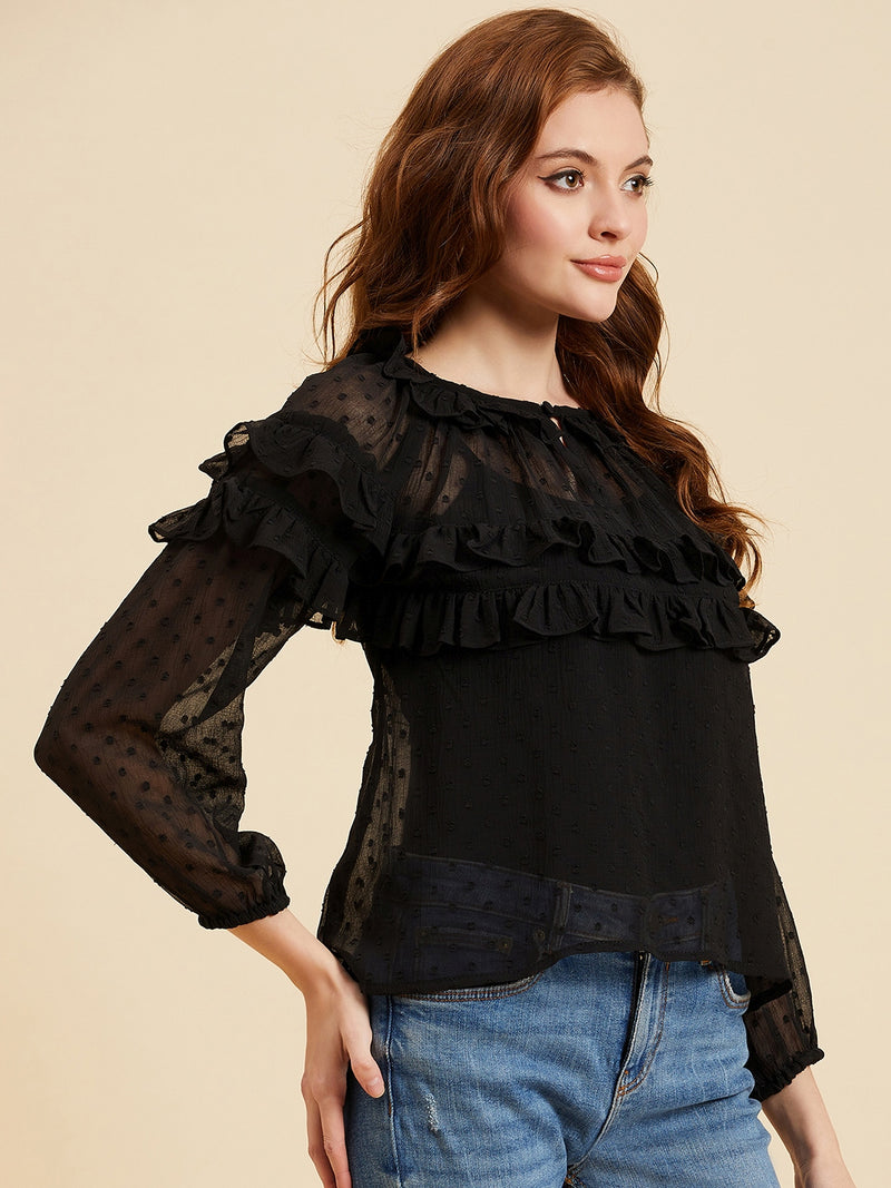 Black Dobby Georgette Top