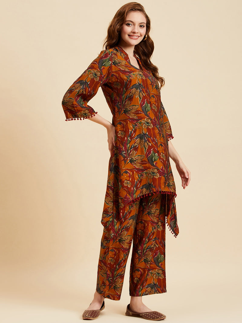 Floral Printed Kurta With Palazzo Set