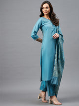 Straight Calf Length Kurta With Palazzo & Dupatta