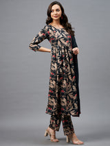 Floral Printed Kurta Set with Palazzo & Dupatta