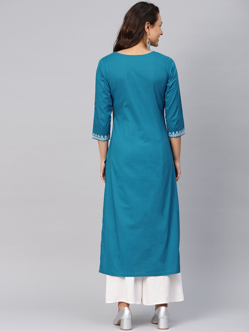 Cotton Blue Solid Kurta