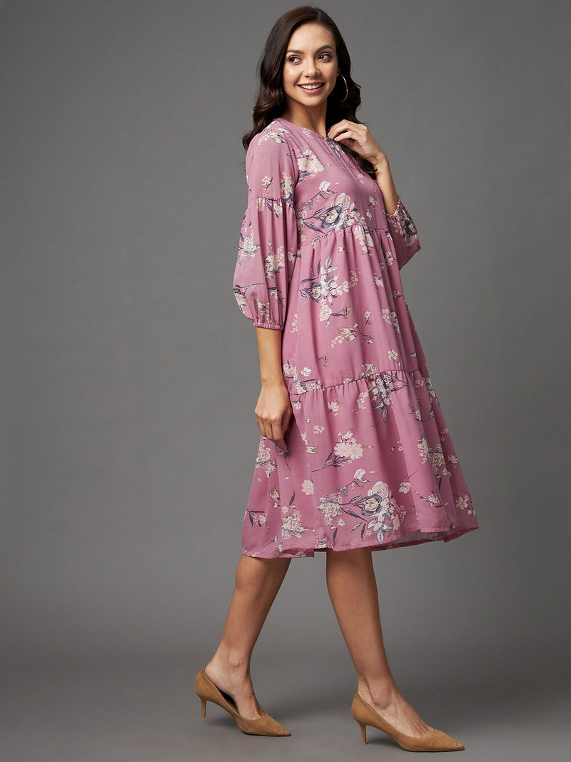 Pink A Line Georgette Dress