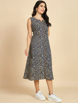 Floral Printed Cotton A line Dress