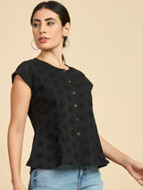 Black Schiffli Top